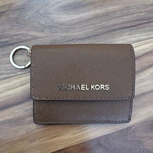 Michael Kors Brown Card Holder with Gold Zipper
